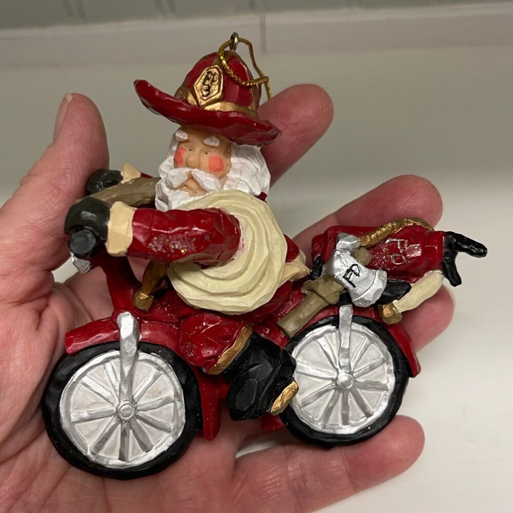 Santa Fireman on Bike Ornament 2001
